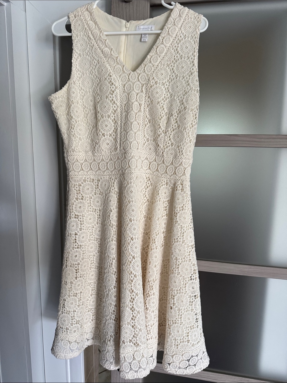 Charter Club Cream Crochet Lace V-Neck Fit & Flare Dress